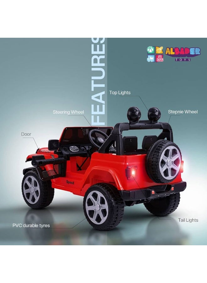 ALBADER Electric Car Jeep Design, Hummer Car For Kids With Music, Sound & Light Efficts, Electric Kids Ride on Car to Drive With Remote Control, 3 Speeds, Key operated, Suitable for 2-7 Years - Image 4